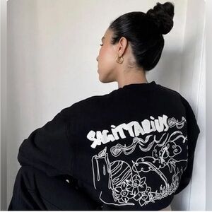 Good American New Womens Size 2 Black Sagittarius Zodiac Boyfriend Sweatshirt